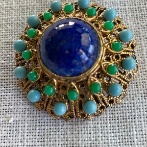 Unique Vintage Gold  Domed Brooch with Geode Cabochon